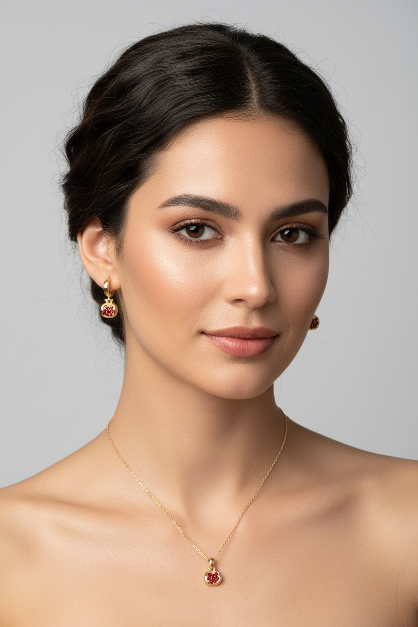 Necklace and earrings with a blue heart